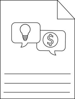 A document shows speech bubbles of a lightbulb dollar sign with lines for writing below vector