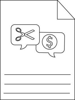 documento con habla burbujas presentando tijeras y un dólar firmar encima líneas vector