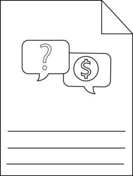 Paper with a folded corner dialogue bubbles with question mark and dollar sign and horizontal lines vector