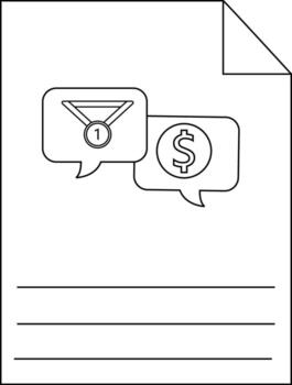 Sheet shows medal dollar icons in speech bubbles with lines for writing corner folded vector