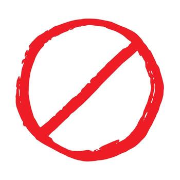 Hand drawn prohibition sign No entry symbol Red circle with cross line clipart in doodle style Ban Restriction Forbidden stop Single element for print, web, design restriction ink vector