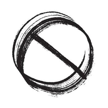 Hand drawn prohibition sign No entry symbol Black circle with cross line clipart in doodle style Ban Restriction Forbidden stop Single element for print, web, design restriction texture vector