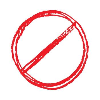 Hand drawn prohibition sign No entry symbol Red circle with cross line clipart in doodle style Ban Restriction Forbidden stop Single element for print, web, design restriction doodle vector