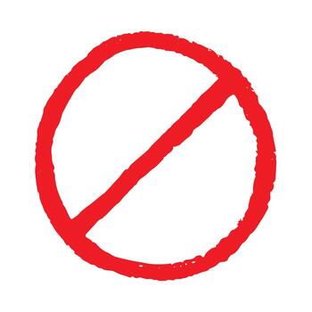 Hand drawn prohibition sign No entry symbol Red circle with cross line clipart in doodle style Ban Restriction Forbidden stop Single element for print, web, design restriction safety vector