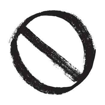 Hand drawn prohibition sign No entry symbol Black circle with cross line clipart in doodle style Ban Restriction Forbidden stop Single element for print, web, design restriction caution vector