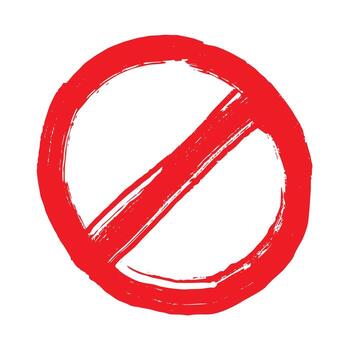 Hand drawn prohibition sign No entry symbol Red circle with cross line clipart in doodle style Ban Restriction Forbidden stop Single element for print, web, design restriction danger vector