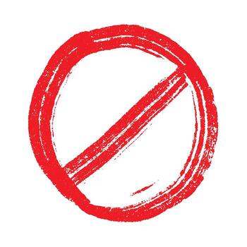 Hand drawn prohibition sign No entry symbol Red circle with cross line clipart in doodle style Ban Restriction Forbidden stop Single element for print, web, design restriction warning vector
