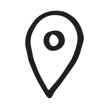 Escribiendo mano dibujado mapa alfiler mapa marcador puntero firmar GPS y cartografía herramientas ubicación alfiler símbolo determinar con precisión clipart en garabatear estilo soltero elemento para web, diseño vector