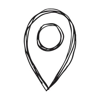 negro mano dibujado mapa alfiler mapa marcador puntero firmar GPS y cartografía herramientas ubicación alfiler símbolo determinar con precisión clipart en garabatear estilo soltero elemento para web, diseño vector