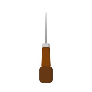 Awl icon. Tool with wooden texture, sharp metal needle for shaping clay, leather and fabric processing. vector