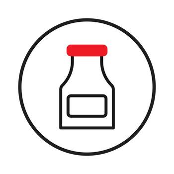 Conceptual condiment container graphic illustration with vivid red cap encased in simple circular vector