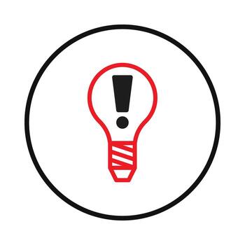 Conceptual lightbulb icon featuring an exclamation point inside representing idea alert with vector