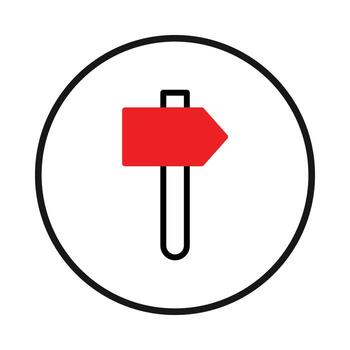 Directional symbol graphic with bright red pointer inside simple circle visual for interface vector