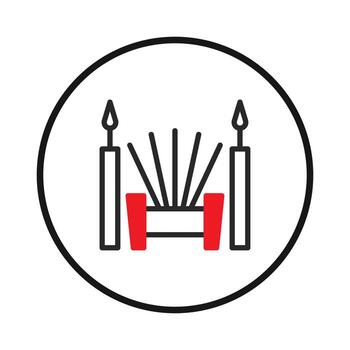 elegante resumen icono presentando doble velas enmarcado un único radiante modelo dentro un negrita circulo vector