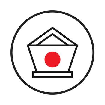 geométrico emblema presentando angular casa forma con un vibrante rojo circular acento dentro un negrita vector