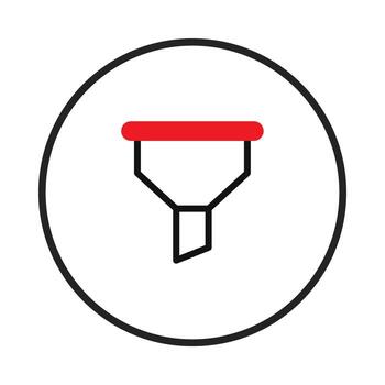 Illustrated data funnel with a distinct red cap inside the circular frame conveys information vector