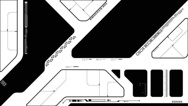 Cyberpunk circuit diagram horizontal black and white background Hi tech circuit board connection system. vector