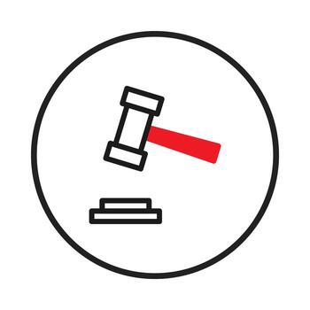Legal concept illustration featuring a gavel striking a sound block within a circular frame vector