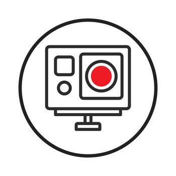 Minimalist action camera icon inside circular frame showcasing adventure recording and active vector