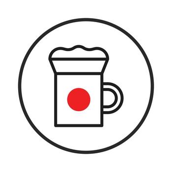 Minimalist coffee cup with foam and red circle in simple outline within a circular emblem vector