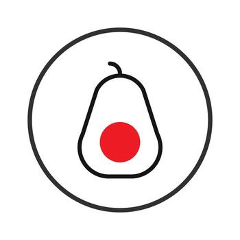 Minimalist depiction of a pear fruit with a vibrant red core encapsulated within a simple circular vector