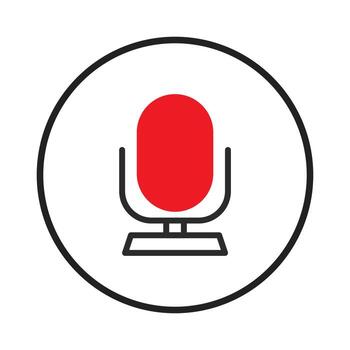 Minimalist design featuring a stylized microphone icon within a circular emblem evoking recording vector