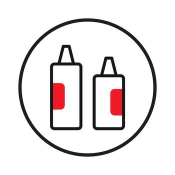 Minimalist dual condiment bottles symbol within circular boundary showcasing distinct packaging vector