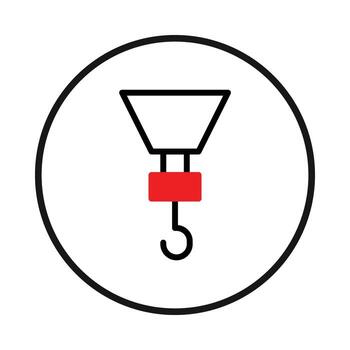 Minimalist graphic design depicting a mechanical crane hoist within a circular framing device vector