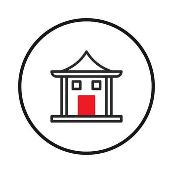 Minimalist oriental structure outlined within a circular emblem conveying design architecture and vector