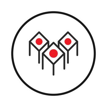 minimalista representación de geométricamente arreglado formas con rojo puntos dentro dentro un circular vector