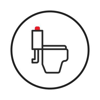 Minimalist restroom icon design with a bold red flush button inside a clean circular frame offering vector