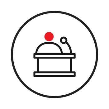 Minimalist speaker presentation icon showcases public address podium within outlined circle for vector