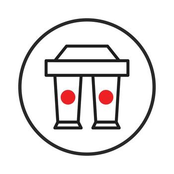 Minimalist symmetrical container representation for manufacturing with symbolic red markers inside vector