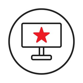 Minimalist television icon with striking red star symbol within circular frame signifying vector
