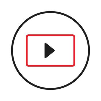 Minimalist play icon design with a sleek red outline nestled within a circular frame vector