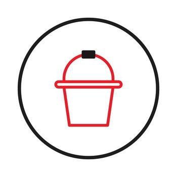 Minimalistic bucket icon in a circular frame symbolizing containerized resources and digital vector