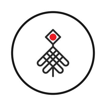 Modern abstract geometric symbol within a circle featuring woven lines and a central red dot vector