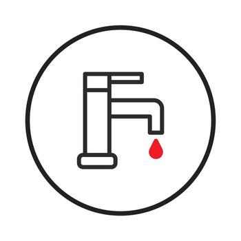 Modern faucet icon with a vibrant red drop indicating water usage and conservation representation vector
