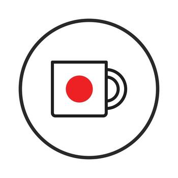 Modern minimalist mug icon featuring a bright red circle design inside a simple circular frame vector
