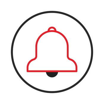 Modern red bell icon symbolizing notifications alerts reminders in minimalist design for digital vector