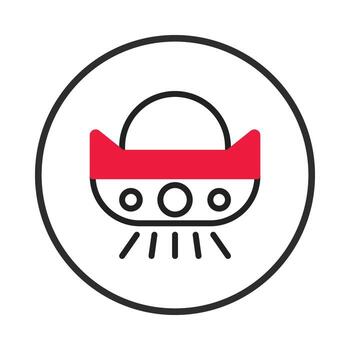 Stylized Flying Saucer Illustration Encapsulated Within a Circular Design Element with a vector