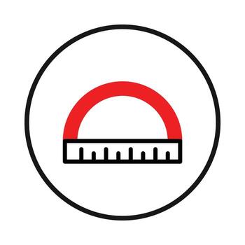 Stylized protractor icon emblem presenting a measurement device used in geometry and technical vector