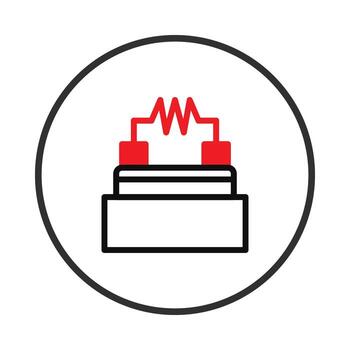 Stylized representation of a resistor with schematic elements emphasizing electricity transmission vector