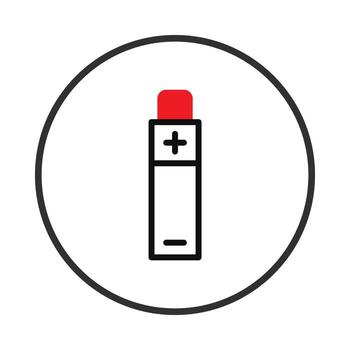Stylized representation of an energy storage cell with simple lines inside a circle conveying power vector