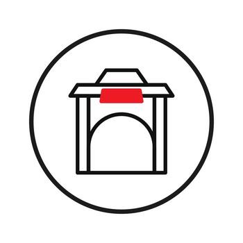 Stylized representation showcases a structure with bold lines and a subtle red accent within a vector