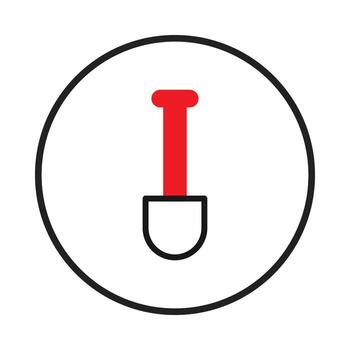 Stylized shovel icon encircled within black line evokes digging and exploration in simple design vector