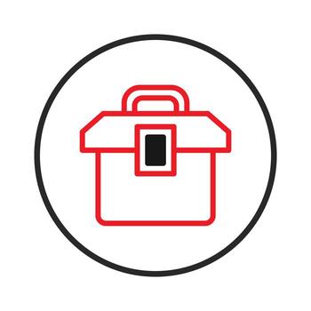 Stylized toolbox icon in a circle representing tools container equipment illustration vector