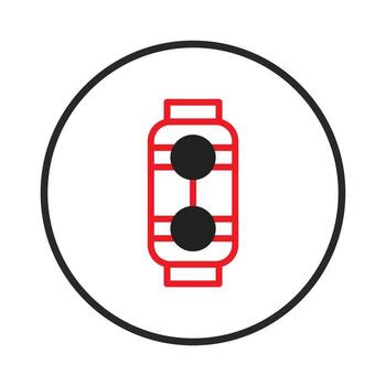 Symmetrical geometrical red figure with black circles offers a symbolic visual element within a vector