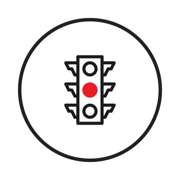 Traffic management signal displaying red light indicating halt minimal style line art design vector