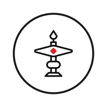 Unique drawing of a black outline altar with a central red diamond shape displaying vector